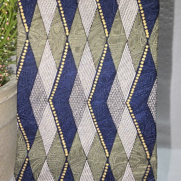 ALBERT NIPON 100% SILK TIE DIAMOND DESIGN BLUE GRAY GREEN TRADITIONAL STYLE - Picture 3 of 7